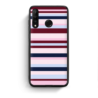 Θήκη Huawei P30 Lite Burgundy Pink and Blue Horizontal Stripes από τη Smartfits με σχέδιο στο πίσω μέρος και μαύρο περίβλημα | Huawei P30 Lite Burgundy Pink and Blue Horizontal Stripes case with colorful back and black bezels