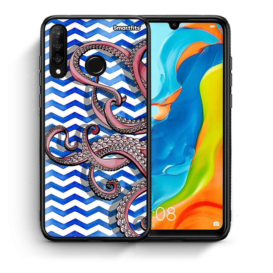 Θήκη Huawei P30 Lite Chevron Devilfish από τη Smartfits με σχέδιο στο πίσω μέρος και μαύρο περίβλημα | Huawei P30 Lite Chevron Devilfish case with colorful back and black bezels