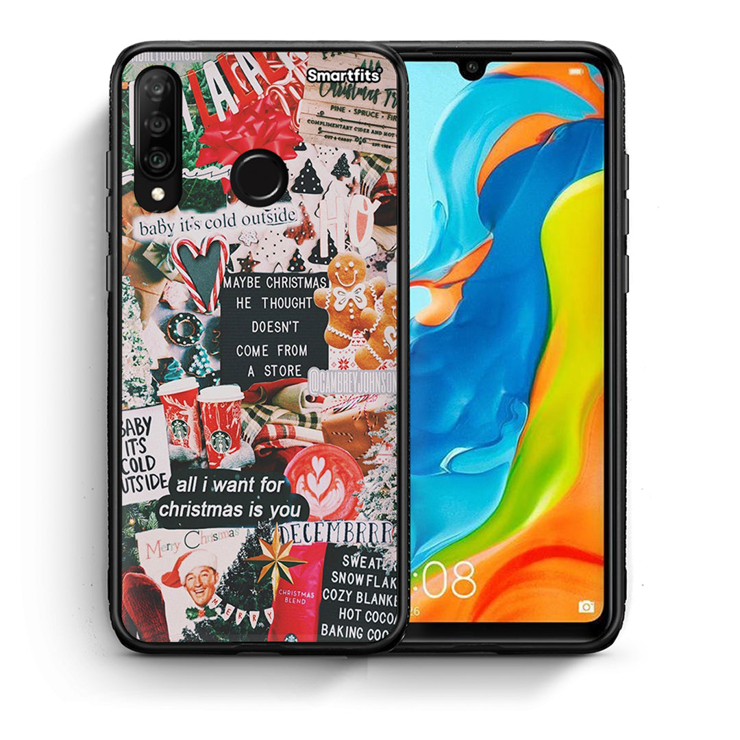 Θήκη Huawei P30 Lite Christmas Happiness από τη Smartfits με σχέδιο στο πίσω μέρος και μαύρο περίβλημα | Huawei P30 Lite Christmas Happiness case with colorful back and black bezels