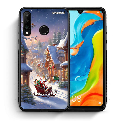 Θήκη Huawei P30 Lite Christmas Snow από τη Smartfits με σχέδιο στο πίσω μέρος και μαύρο περίβλημα | Huawei P30 Lite Christmas Snow case with colorful back and black bezels