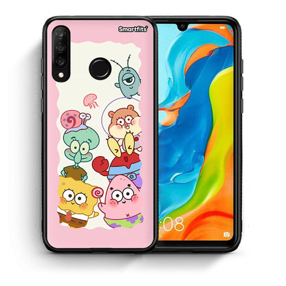 Θήκη Huawei P30 Lite Cute Companion από τη Smartfits με σχέδιο στο πίσω μέρος και μαύρο περίβλημα | Huawei P30 Lite Cute Companion case with colorful back and black bezels