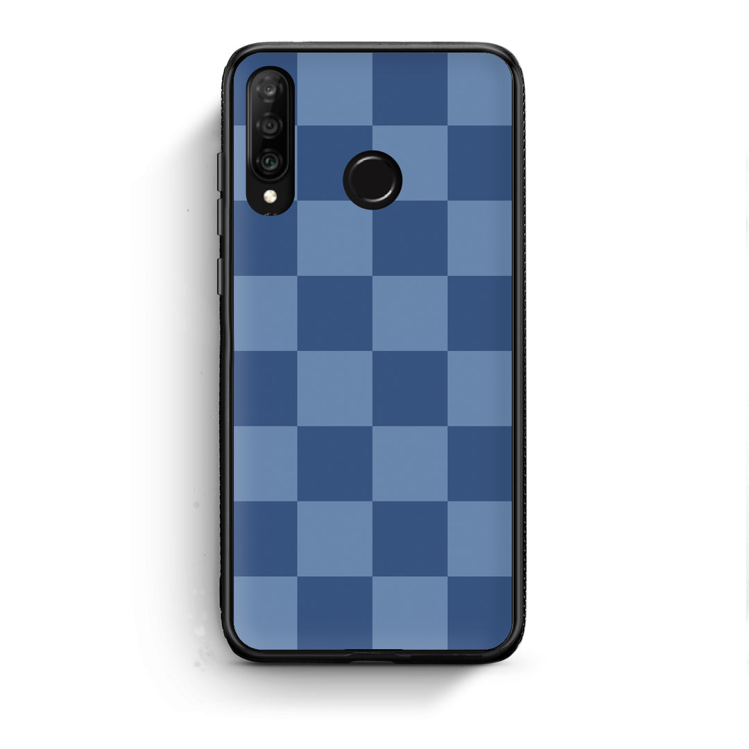 Θήκη Huawei P30 Lite Denim Blue Checkerboard από τη Smartfits με σχέδιο στο πίσω μέρος και μαύρο περίβλημα | Huawei P30 Lite Denim Blue Checkerboard case with colorful back and black bezels