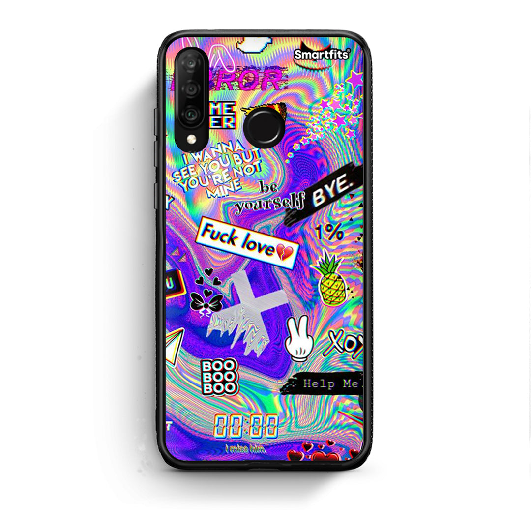 Huawei P30 Lite Game Over θήκη από τη Smartfits με σχέδιο στο πίσω μέρος και μαύρο περίβλημα | Smartphone case with colorful back and black bezels by Smartfits