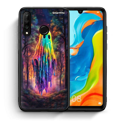 Θήκη Huawei P30 Lite Halloween Ghost από τη Smartfits με σχέδιο στο πίσω μέρος και μαύρο περίβλημα | Huawei P30 Lite Halloween Ghost case with colorful back and black bezels