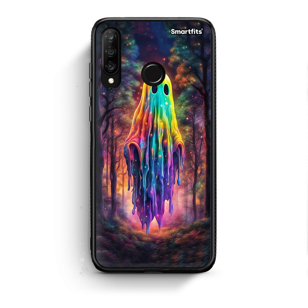 Huawei P30 Lite Halloween Ghost θήκη από τη Smartfits με σχέδιο στο πίσω μέρος και μαύρο περίβλημα | Smartphone case with colorful back and black bezels by Smartfits