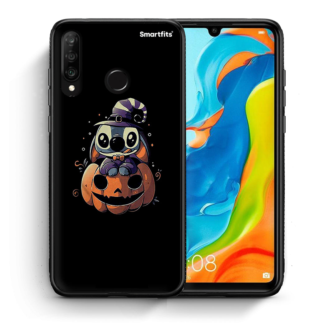 Θήκη Huawei P30 Lite Halloween Stitch από τη Smartfits με σχέδιο στο πίσω μέρος και μαύρο περίβλημα | Huawei P30 Lite Halloween Stitch case with colorful back and black bezels