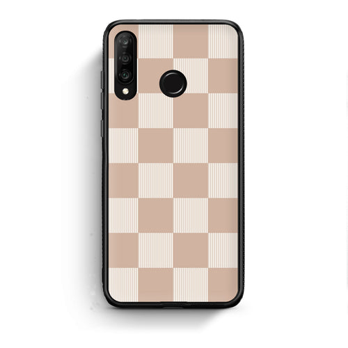 Θήκη Huawei P30 Lite Latte and Cream Striped Checks από τη Smartfits με σχέδιο στο πίσω μέρος και μαύρο περίβλημα | Huawei P30 Lite Latte and Cream Striped Checks case with colorful back and black bezels