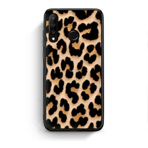 Θήκη Huawei P30 Lite Leopard Print Tan Large από τη Smartfits με σχέδιο στο πίσω μέρος και μαύρο περίβλημα | Huawei P30 Lite Leopard Print Tan Large case with colorful back and black bezels