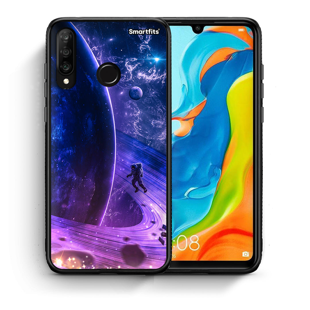 Θήκη Huawei P30 Lite Lost Astronaut από τη Smartfits με σχέδιο στο πίσω μέρος και μαύρο περίβλημα | Huawei P30 Lite Lost Astronaut case with colorful back and black bezels