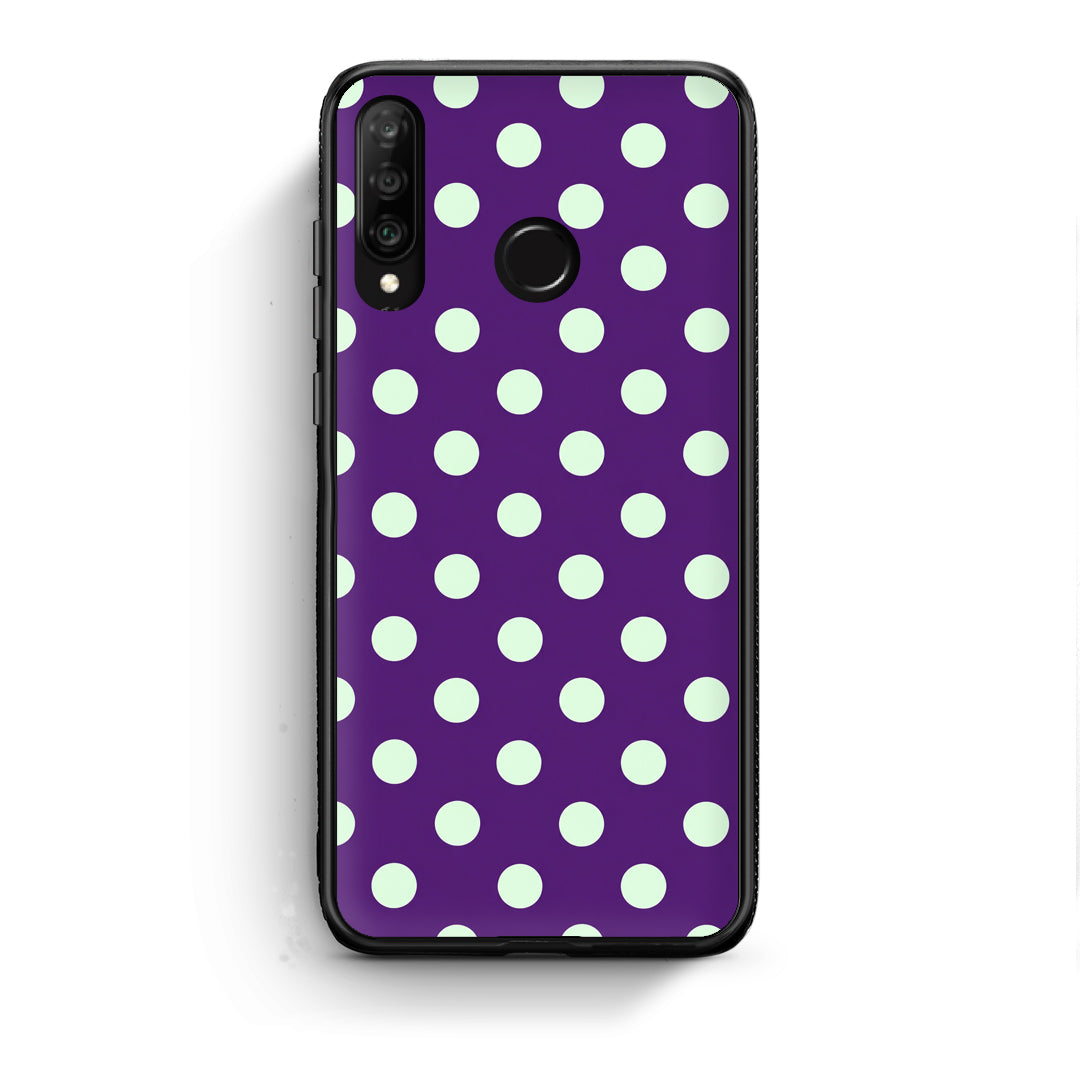 Θήκη Huawei P30 Lite Mint Polka Dots on Purple από τη Smartfits με σχέδιο στο πίσω μέρος και μαύρο περίβλημα | Huawei P30 Lite Mint Polka Dots on Purple case with colorful back and black bezels