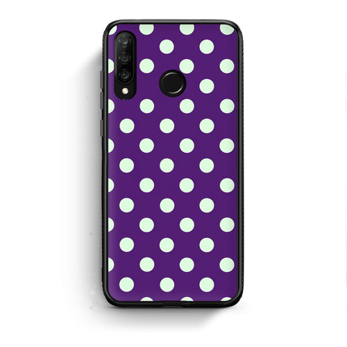 Θήκη Huawei P30 Lite Mint Polka Dots on Purple από τη Smartfits με σχέδιο στο πίσω μέρος και μαύρο περίβλημα | Huawei P30 Lite Mint Polka Dots on Purple case with colorful back and black bezels