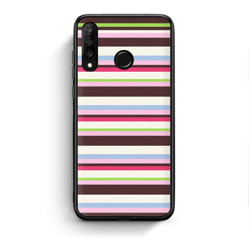 Θήκη Huawei P30 Lite Multicolour Horizontal Stripes από τη Smartfits με σχέδιο στο πίσω μέρος και μαύρο περίβλημα | Huawei P30 Lite Multicolour Horizontal Stripes case with colorful back and black bezels