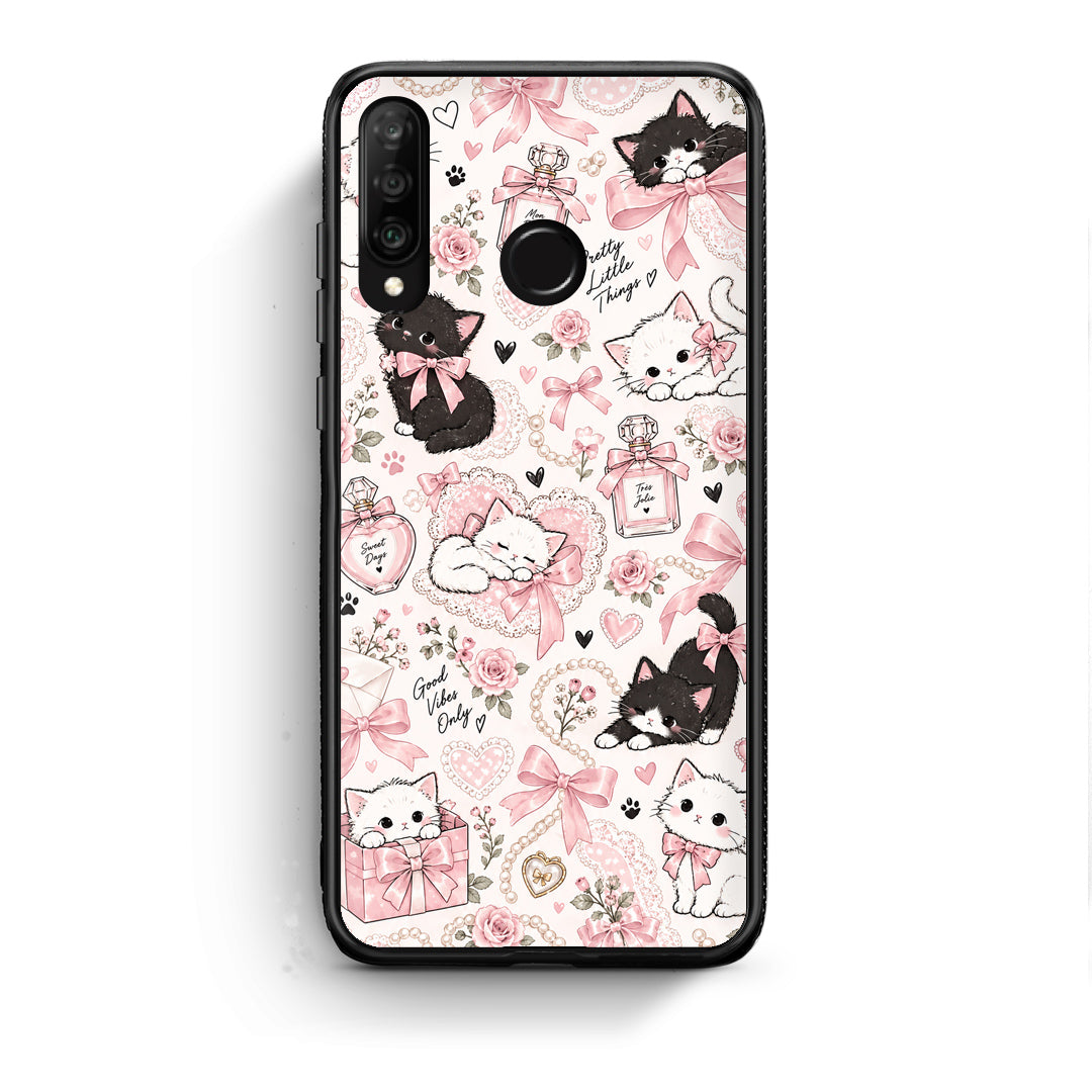 Θήκη Huawei P30 Lite Pink Bows and Kittens Collage από τη Smartfits με σχέδιο στο πίσω μέρος και μαύρο περίβλημα | Huawei P30 Lite Pink Bows and Kittens Collage case with colorful back and black bezels
