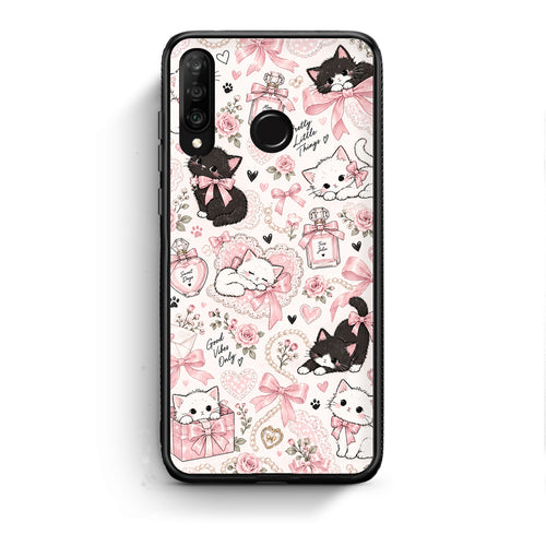 Θήκη Huawei P30 Lite Pink Bows and Kittens Collage από τη Smartfits με σχέδιο στο πίσω μέρος και μαύρο περίβλημα | Huawei P30 Lite Pink Bows and Kittens Collage case with colorful back and black bezels