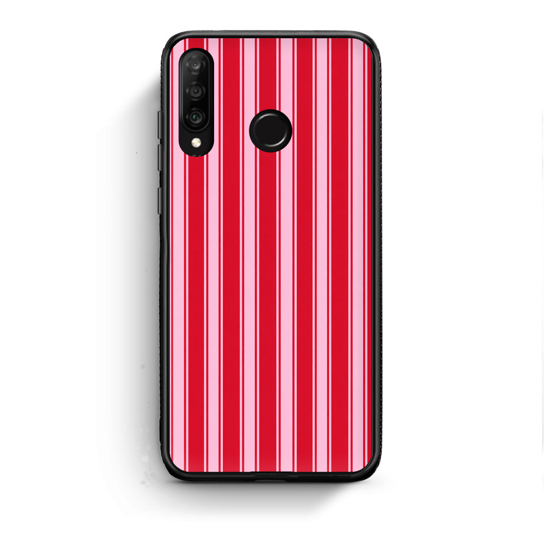 Θήκη Huawei P30 Lite Red and Pink Vertical Pinstripes από τη Smartfits με σχέδιο στο πίσω μέρος και μαύρο περίβλημα | Huawei P30 Lite Red and Pink Vertical Pinstripes case with colorful back and black bezels