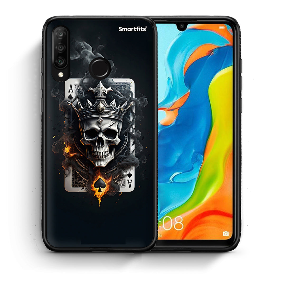 Θήκη Huawei P30 Lite Skull King Ace από τη Smartfits με σχέδιο στο πίσω μέρος και μαύρο περίβλημα | Huawei P30 Lite Skull King Ace case with colorful back and black bezels