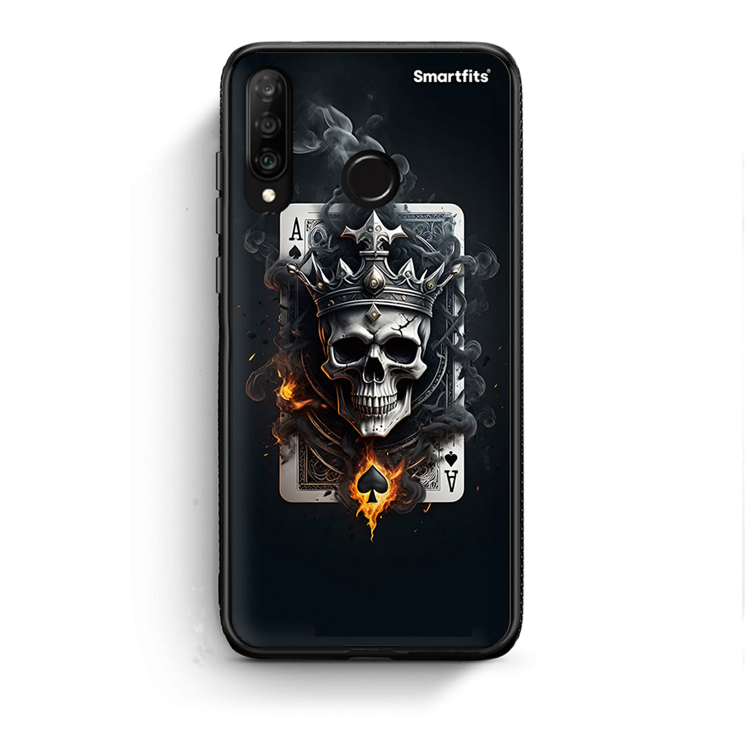 Huawei P30 Lite Skull King Ace θήκη από τη Smartfits με σχέδιο στο πίσω μέρος και μαύρο περίβλημα | Smartphone case with colorful back and black bezels by Smartfits