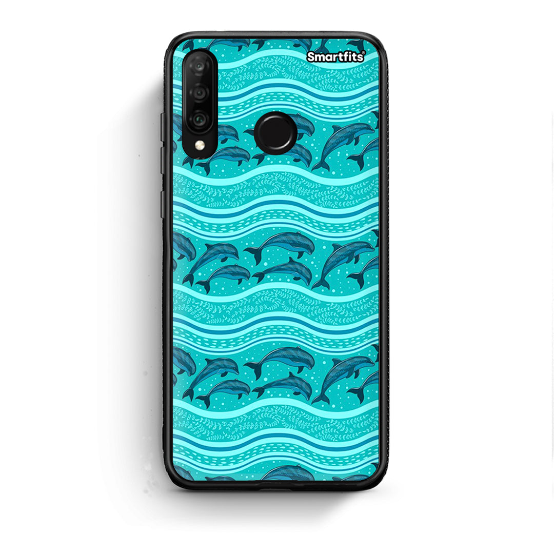 Huawei P30 Lite Swimming Dolphins θήκη από τη Smartfits με σχέδιο στο πίσω μέρος και μαύρο περίβλημα | Smartphone case with colorful back and black bezels by Smartfits