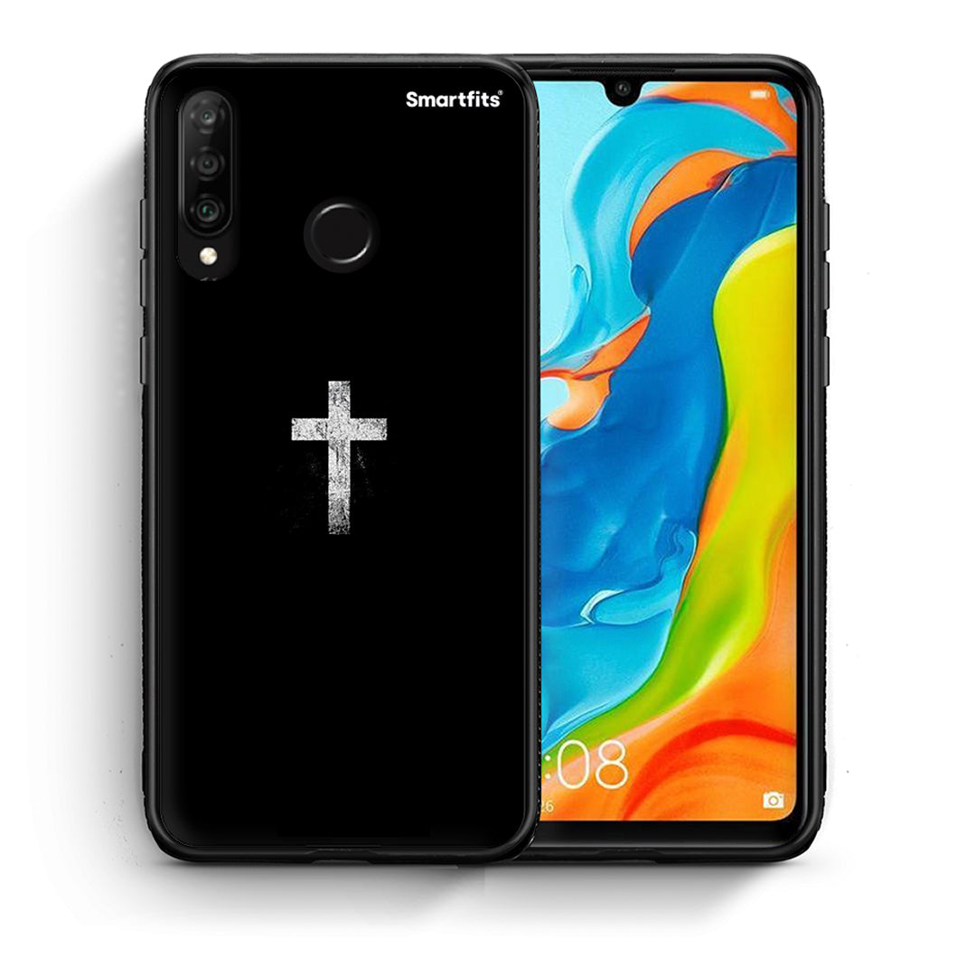 Θήκη Huawei P30 Lite White Cross από τη Smartfits με σχέδιο στο πίσω μέρος και μαύρο περίβλημα | Huawei P30 Lite White Cross case with colorful back and black bezels