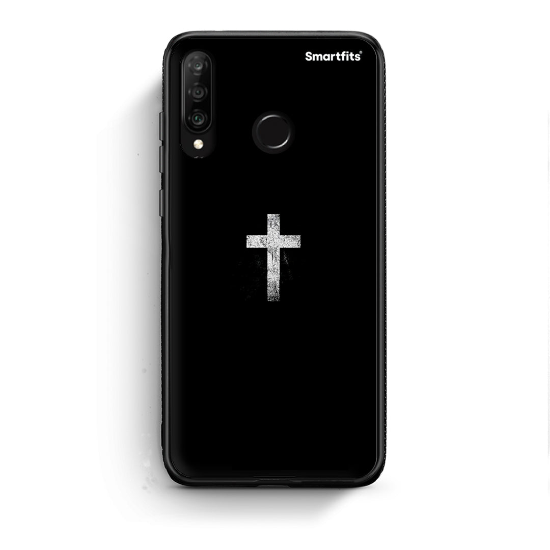 Huawei P30 Lite White Cross θήκη από τη Smartfits με σχέδιο στο πίσω μέρος και μαύρο περίβλημα | Smartphone case with colorful back and black bezels by Smartfits