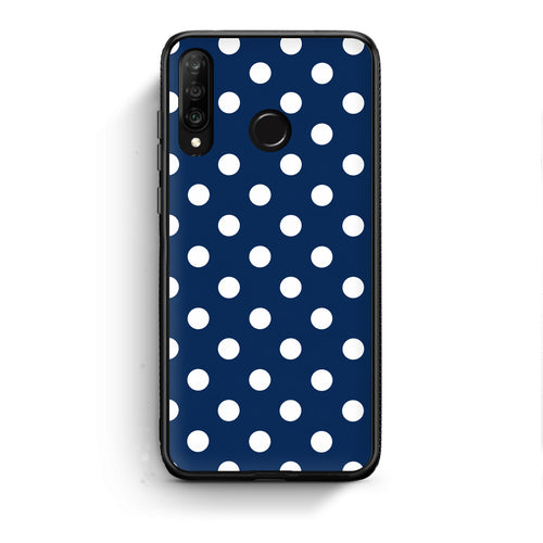 Θήκη Huawei P30 Lite White Large Polka Dots on Navy από τη Smartfits με σχέδιο στο πίσω μέρος και μαύρο περίβλημα | Huawei P30 Lite White Large Polka Dots on Navy case with colorful back and black bezels