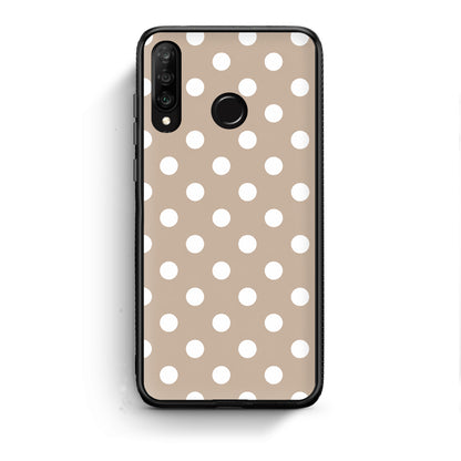 Θήκη Huawei P30 Lite White Polka Dots on Taupe από τη Smartfits με σχέδιο στο πίσω μέρος και μαύρο περίβλημα | Huawei P30 Lite White Polka Dots on Taupe case with colorful back and black bezels