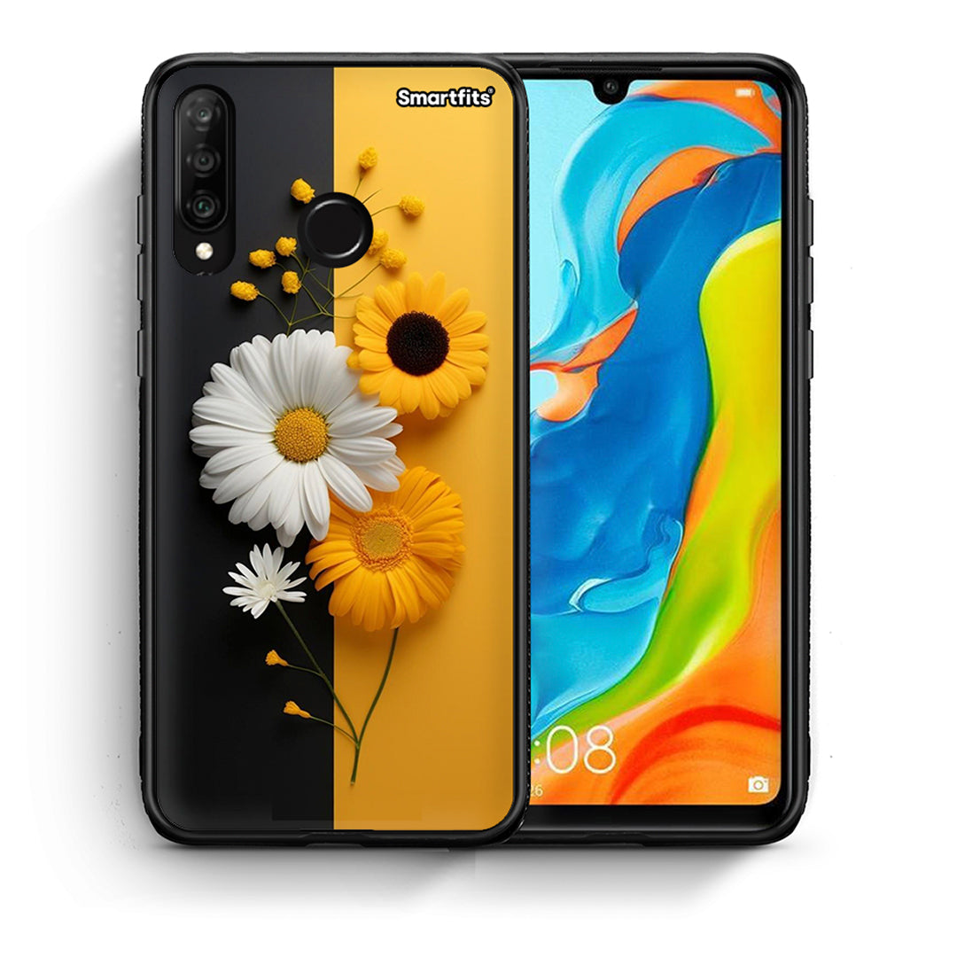 Θήκη Huawei P30 Lite Yellow Daisies από τη Smartfits με σχέδιο στο πίσω μέρος και μαύρο περίβλημα | Huawei P30 Lite Yellow Daisies case with colorful back and black bezels