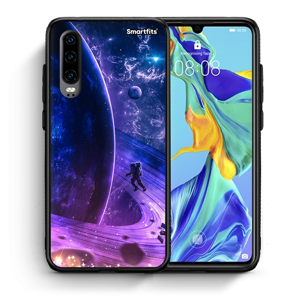 Θήκη Huawei P30 Lost Astronaut από τη Smartfits με σχέδιο στο πίσω μέρος και μαύρο περίβλημα | Huawei P30 Lost Astronaut case with colorful back and black bezels