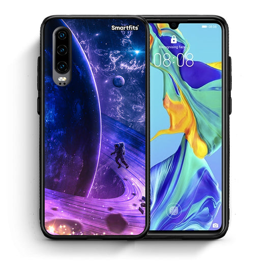Θήκη Huawei P30 Lost Astronaut από τη Smartfits με σχέδιο στο πίσω μέρος και μαύρο περίβλημα | Huawei P30 Lost Astronaut case with colorful back and black bezels