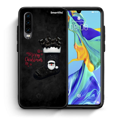 Θήκη Huawei P30 Merry Cat Christmas από τη Smartfits με σχέδιο στο πίσω μέρος και μαύρο περίβλημα | Huawei P30 Merry Cat Christmas case with colorful back and black bezels