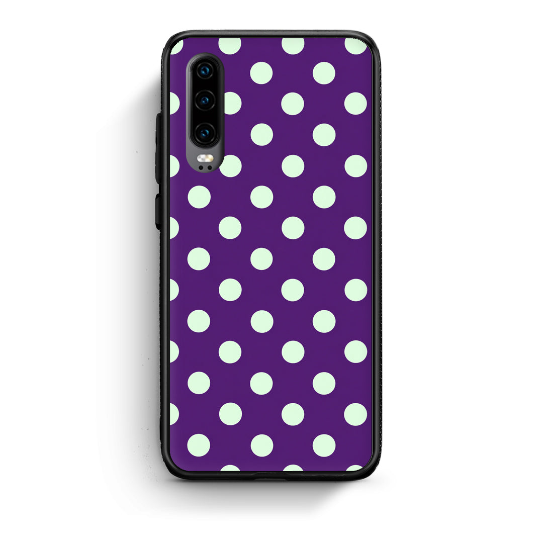 Θήκη Huawei P30 Mint Polka Dots on Purple από τη Smartfits με σχέδιο στο πίσω μέρος και μαύρο περίβλημα | Huawei P30 Mint Polka Dots on Purple case with colorful back and black bezels