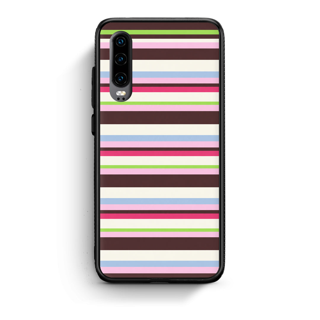 Θήκη Huawei P30 Multicolour Horizontal Stripes από τη Smartfits με σχέδιο στο πίσω μέρος και μαύρο περίβλημα | Huawei P30 Multicolour Horizontal Stripes case with colorful back and black bezels