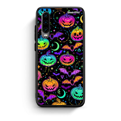 Huawei P30 Neon Halloween θήκη από τη Smartfits με σχέδιο στο πίσω μέρος και μαύρο περίβλημα | Smartphone case with colorful back and black bezels by Smartfits