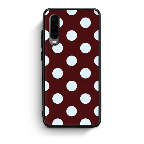 Θήκη Huawei P30 Pale Blue Large Polka Dots on Burgundy από τη Smartfits με σχέδιο στο πίσω μέρος και μαύρο περίβλημα | Huawei P30 Pale Blue Large Polka Dots on Burgundy case with colorful back and black bezels