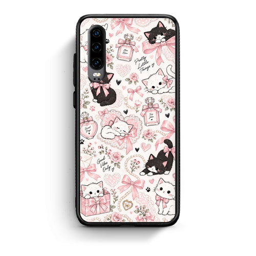 Θήκη Huawei P30 Pink Bows and Kittens Collage από τη Smartfits με σχέδιο στο πίσω μέρος και μαύρο περίβλημα | Huawei P30 Pink Bows and Kittens Collage case with colorful back and black bezels