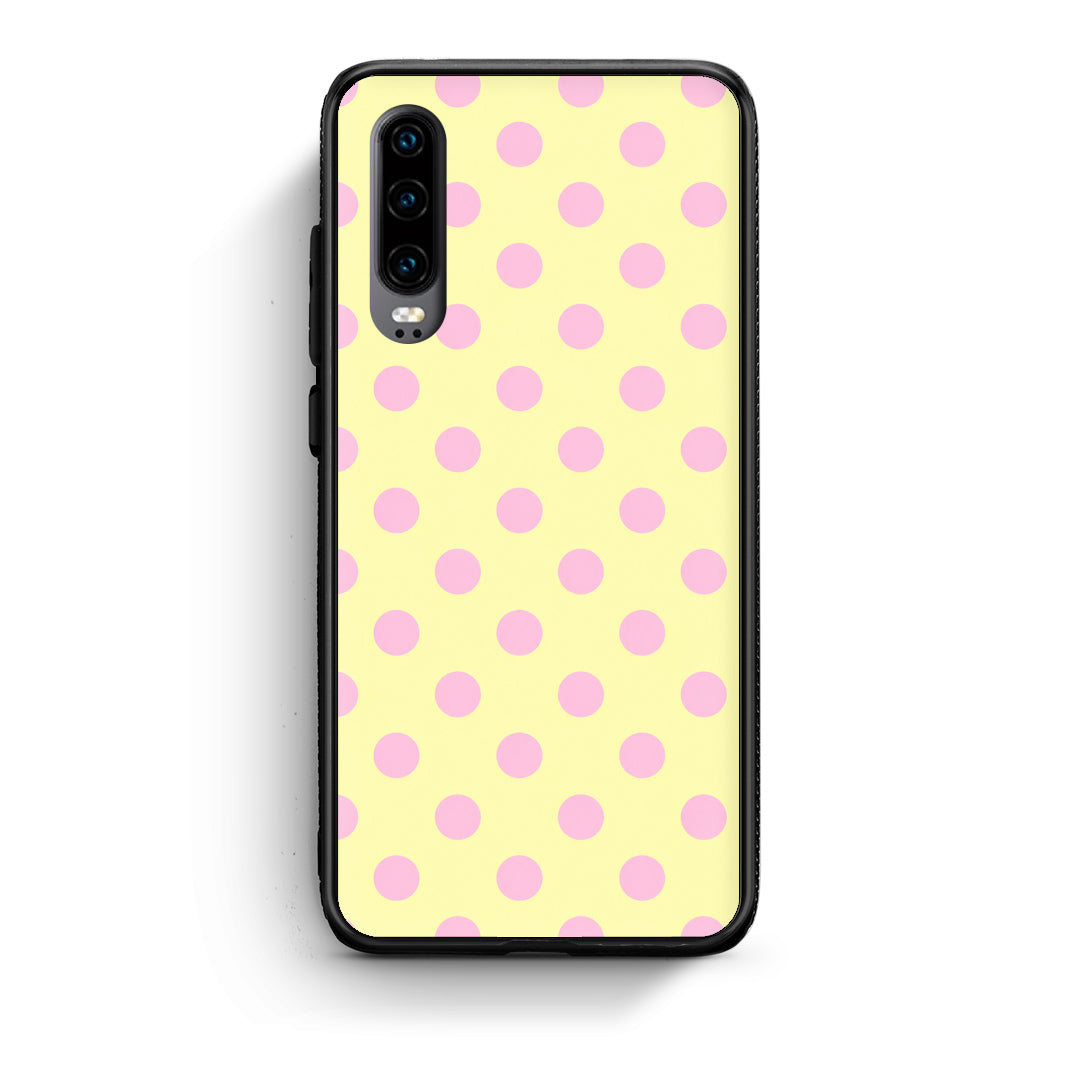 Θήκη Huawei P30 Pink Polka Dots on Yellow από τη Smartfits με σχέδιο στο πίσω μέρος και μαύρο περίβλημα | Huawei P30 Pink Polka Dots on Yellow case with colorful back and black bezels