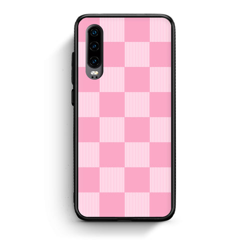 Θήκη Huawei P30 Pink and White Striped Checks από τη Smartfits με σχέδιο στο πίσω μέρος και μαύρο περίβλημα | Huawei P30 Pink and White Striped Checks case with colorful back and black bezels
