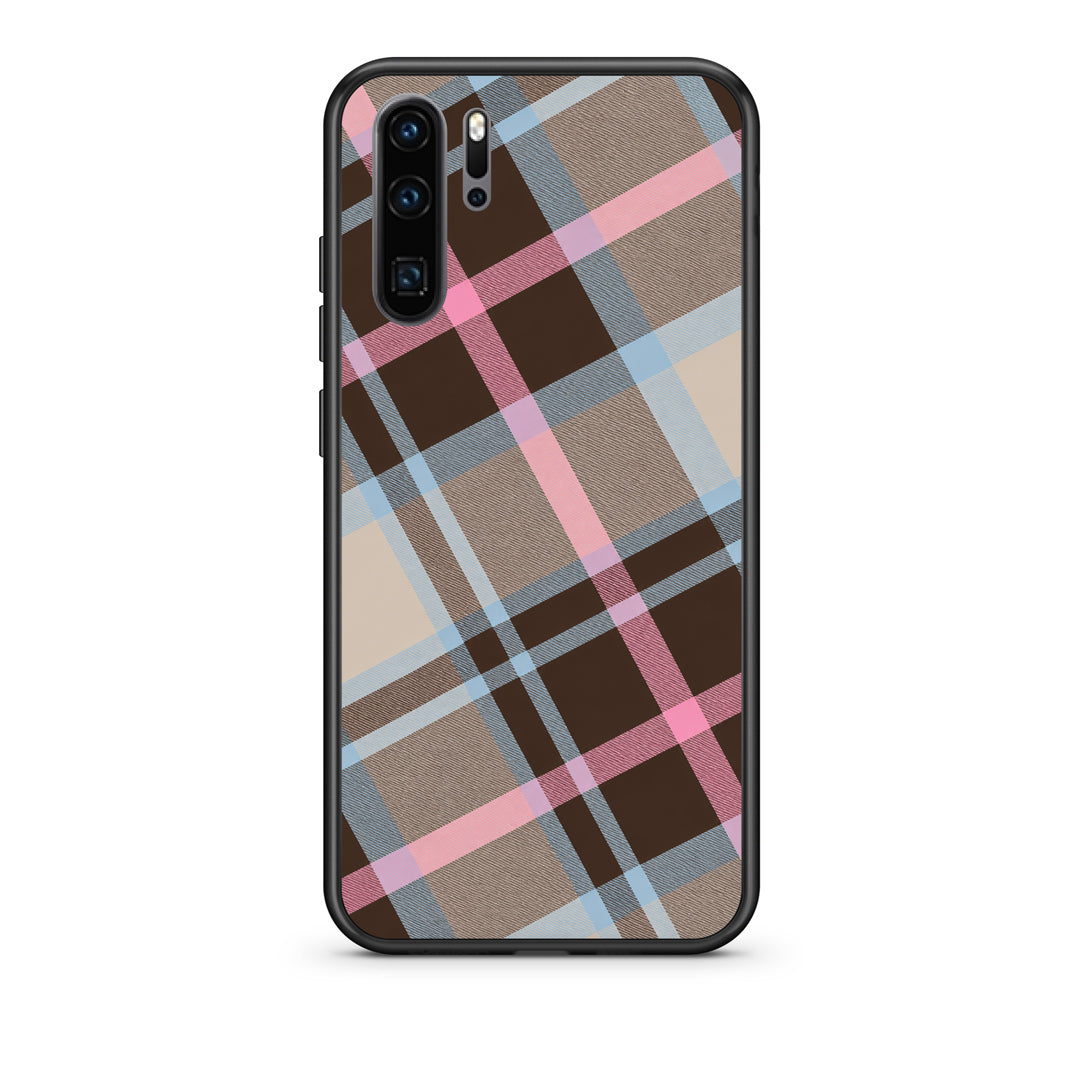 Θήκη Huawei P30 Pro Brown Pink and Blue Diagonal Plaid από τη Smartfits με σχέδιο στο πίσω μέρος και μαύρο περίβλημα | Huawei P30 Pro Brown Pink and Blue Diagonal Plaid case with colorful back and black bezels