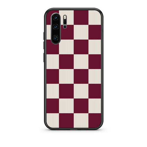 Θήκη Huawei P30 Pro Burgundy and Cream Striped Checks από τη Smartfits με σχέδιο στο πίσω μέρος και μαύρο περίβλημα | Huawei P30 Pro Burgundy and Cream Striped Checks case with colorful back and black bezels