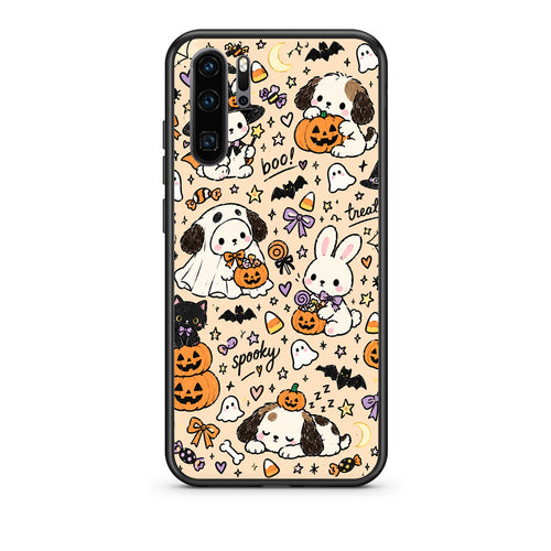 Θήκη Huawei P30 Pro Halloween Puppies and Friends on Cream από τη Smartfits με σχέδιο στο πίσω μέρος και μαύρο περίβλημα | Huawei P30 Pro Halloween Puppies and Friends on Cream case with colorful back and black bezels