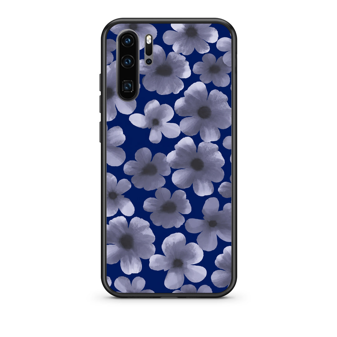 Θήκη Huawei P30 Pro Pale Blue Flowers on Navy από τη Smartfits με σχέδιο στο πίσω μέρος και μαύρο περίβλημα | Huawei P30 Pro Pale Blue Flowers on Navy case with colorful back and black bezels