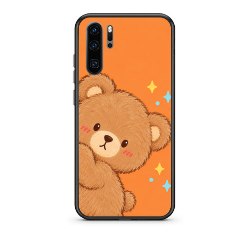 Θήκη Huawei P30 Pro Peekaboo Teddy on Orange από τη Smartfits με σχέδιο στο πίσω μέρος και μαύρο περίβλημα | Huawei P30 Pro Peekaboo Teddy on Orange case with colorful back and black bezels