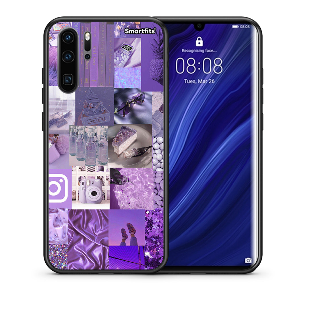 Θήκη Huawei P30 Pro Purple Aesthetic Collage από τη Smartfits με σχέδιο στο πίσω μέρος και μαύρο περίβλημα | Huawei P30 Pro Purple Aesthetic Collage case with colorful back and black bezels