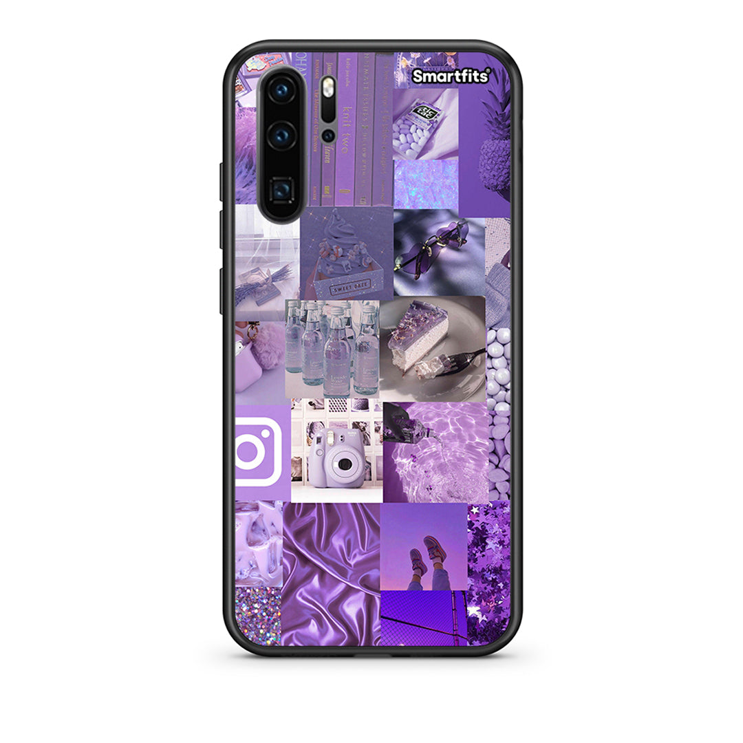 Huawei P30 Pro Purple Aesthetic Collage θήκη από τη Smartfits με σχέδιο στο πίσω μέρος και μαύρο περίβλημα | Smartphone case with colorful back and black bezels by Smartfits