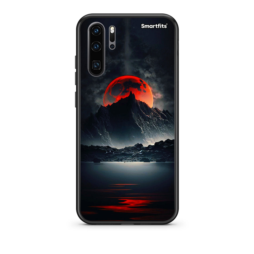 Huawei P30 Pro Red Full Moon θήκη από τη Smartfits με σχέδιο στο πίσω μέρος και μαύρο περίβλημα | Smartphone case with colorful back and black bezels by Smartfits