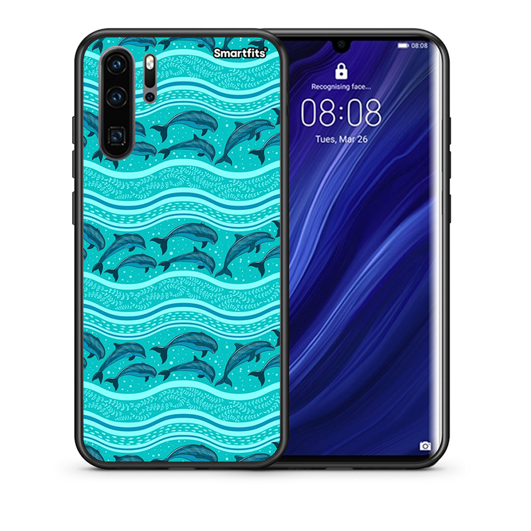 Θήκη Huawei P30 Pro Swimming Dolphins από τη Smartfits με σχέδιο στο πίσω μέρος και μαύρο περίβλημα | Huawei P30 Pro Swimming Dolphins case with colorful back and black bezels