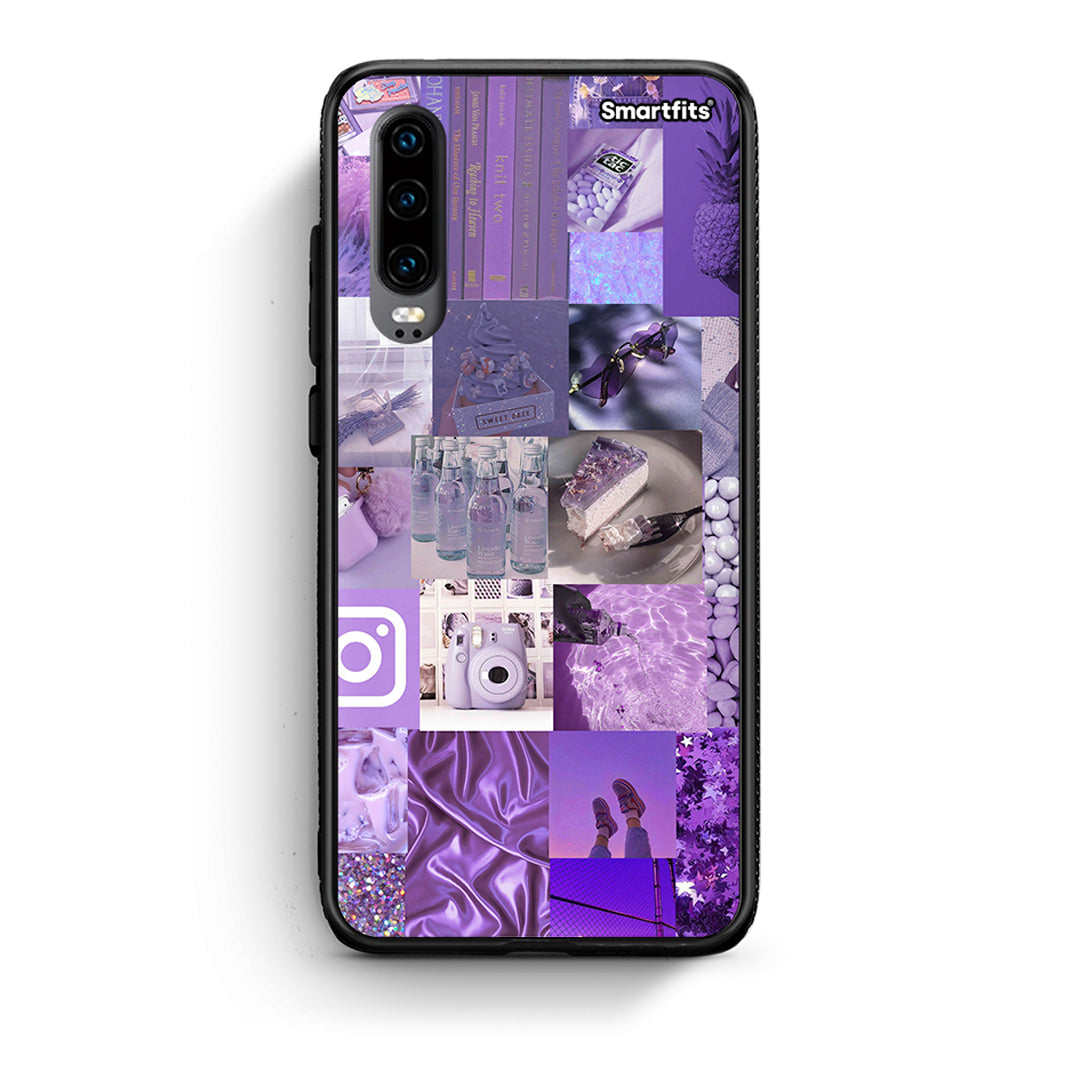Huawei P30 Purple Aesthetic Collage θήκη από τη Smartfits με σχέδιο στο πίσω μέρος και μαύρο περίβλημα | Smartphone case with colorful back and black bezels by Smartfits