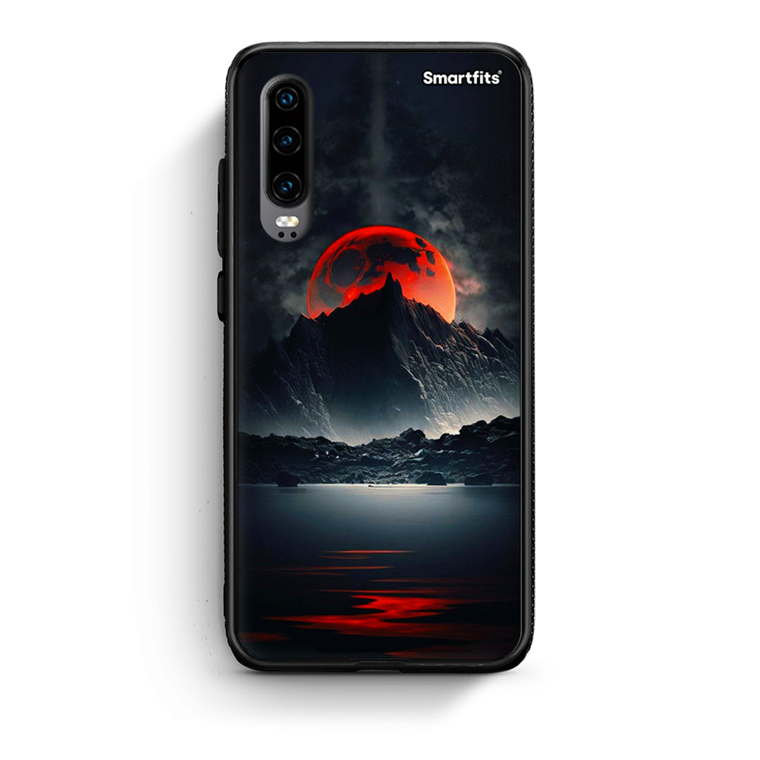 Huawei P30 Red Full Moon θήκη από τη Smartfits με σχέδιο στο πίσω μέρος και μαύρο περίβλημα | Smartphone case with colorful back and black bezels by Smartfits