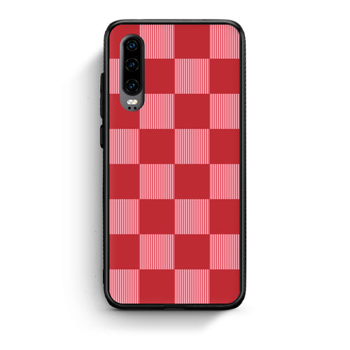 Θήκη Huawei P30 Red and Pink Striped Checks από τη Smartfits με σχέδιο στο πίσω μέρος και μαύρο περίβλημα | Huawei P30 Red and Pink Striped Checks case with colorful back and black bezels
