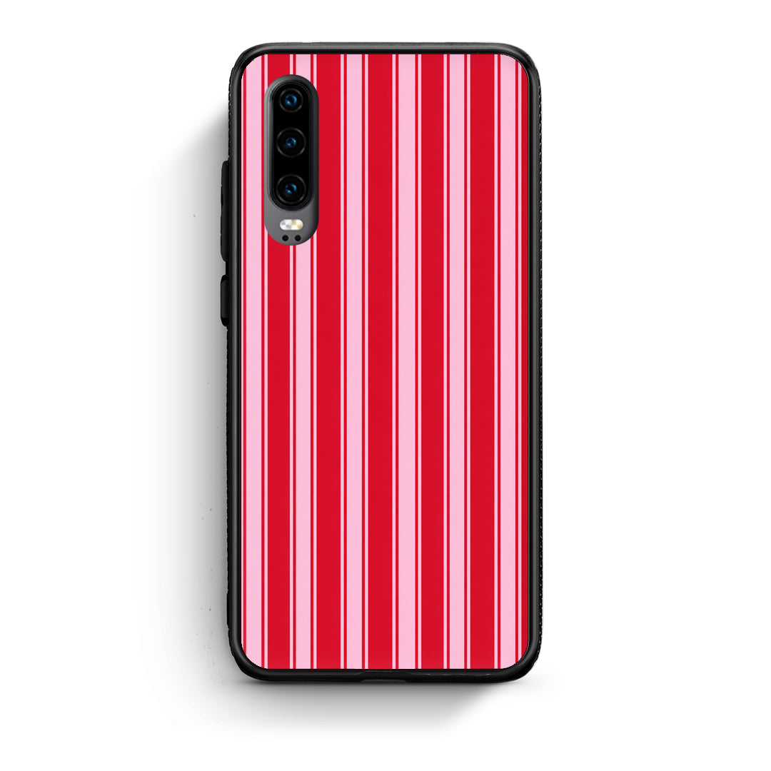 Θήκη Huawei P30 Red and Pink Vertical Pinstripes από τη Smartfits με σχέδιο στο πίσω μέρος και μαύρο περίβλημα | Huawei P30 Red and Pink Vertical Pinstripes case with colorful back and black bezels